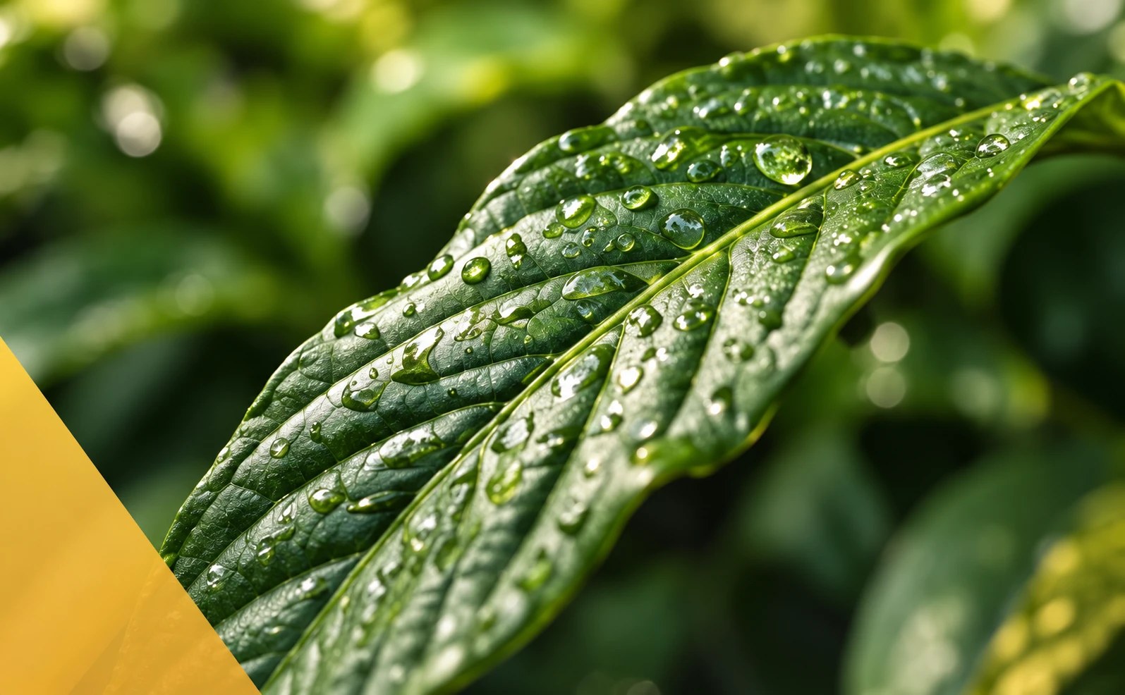 Green leaf with water drops